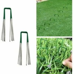 Inserto Per Prato Prato Per Prato Artificiale Per Esterni Giardino Universale Pali A Forma Di U Forte Fissaggio Del Busto Acciaio Zincato Mezzo Verde Con Estremità Smussata 3,515 Cm 30 Pezzi ，
