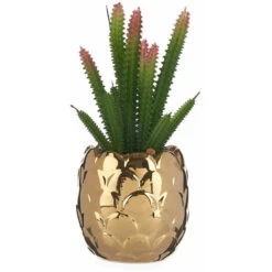 Pianta Decorativa Dorato Cactus Ceramica Verde Plastica 10 X 20 X 10 Cm
